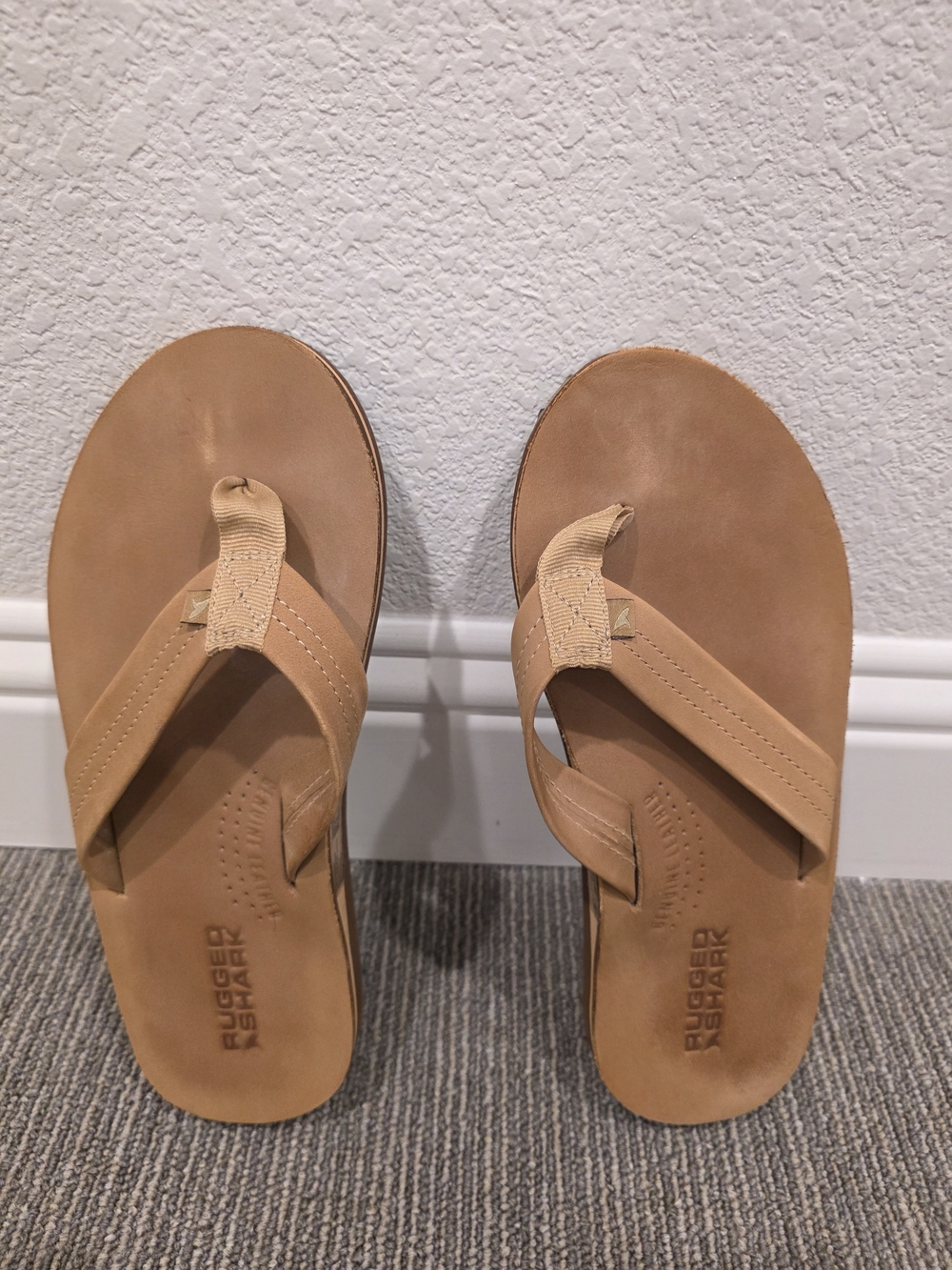 Rugged Shark Tan Leather Flip Flop Sandals